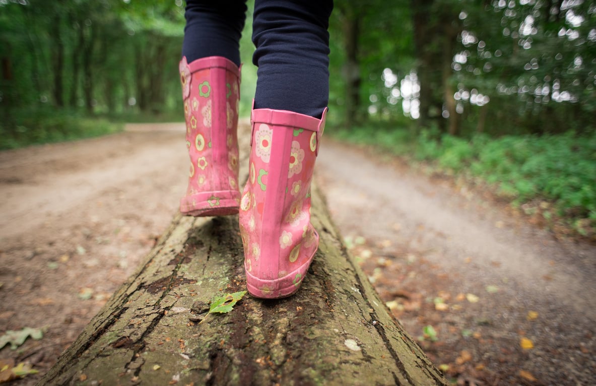 Flower Rain Boots on a Log